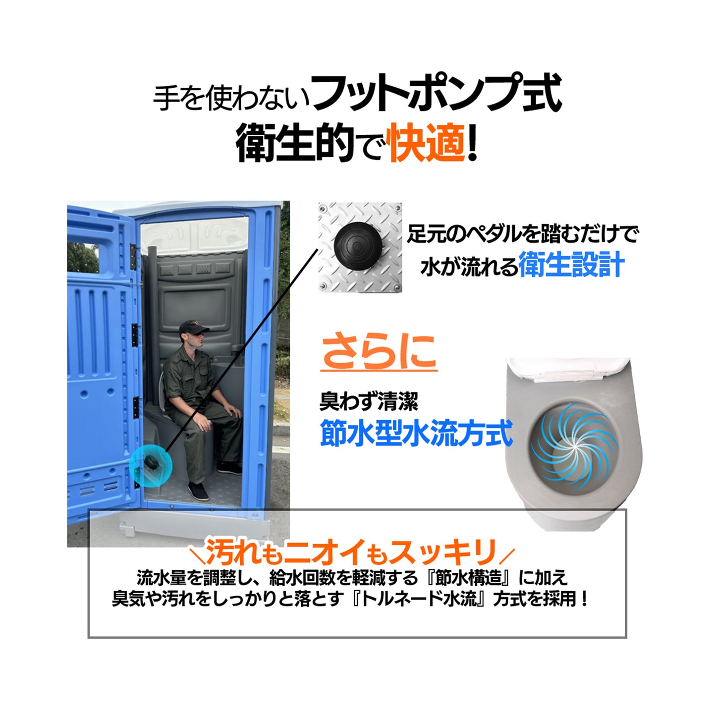 仮設トイレ フットポンプ式 洋式便座 汲取り/簡易水栓 両用