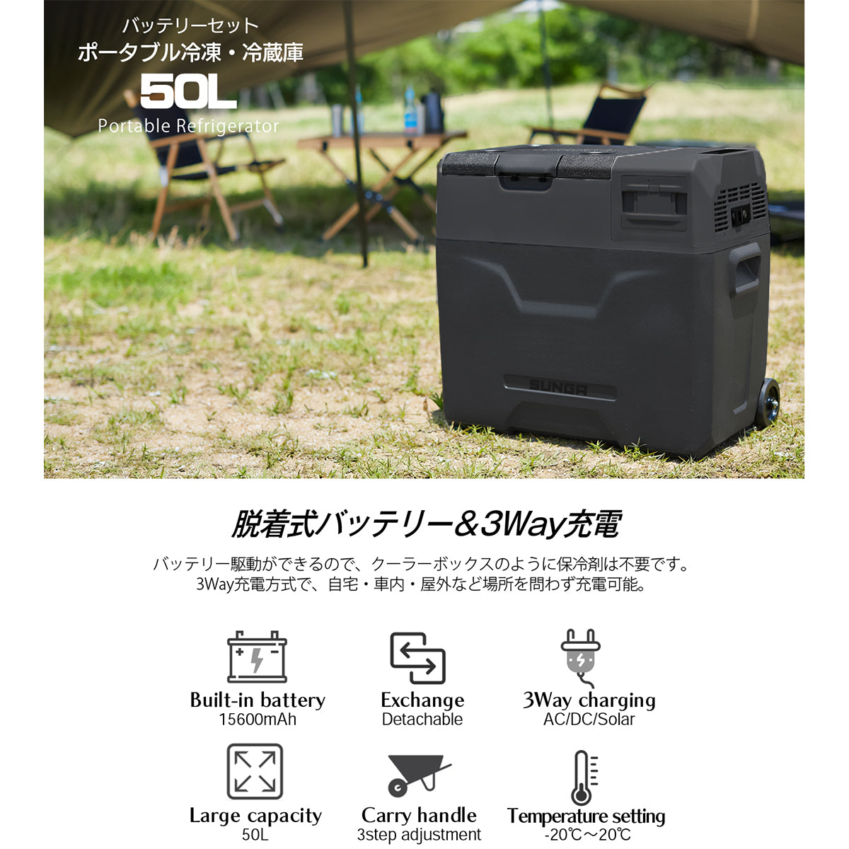 SUNGA ポータブル冷凍・冷蔵庫 50L バッテリー内蔵 – SUNGA Japan