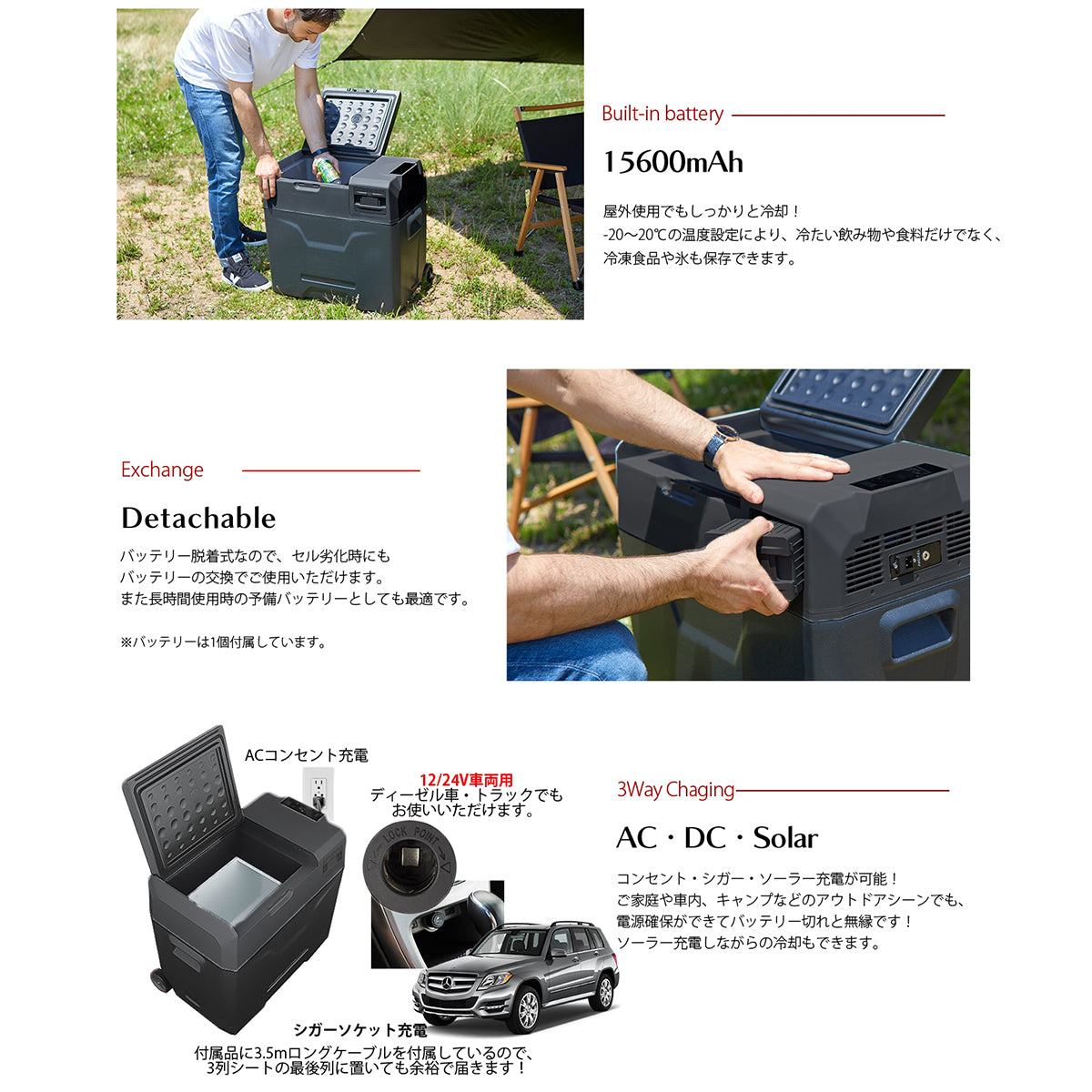 SUNGA ポータブル冷凍・冷蔵庫 50L バッテリー内蔵